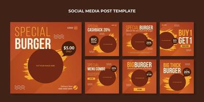 Special burger social media post template. Food banner for restaurant or cafe vector