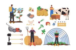 Agricultural worker with local organic production. Farmer spraying  pesticide, gathering harvest, feeding farm animals 12983796 Vector Art at  Vecteezy