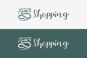 Shopping icon and logo design with letter s combined with hand drawn shopping cart vector