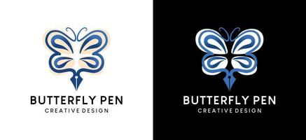 Logo design vector illustration pen icon with abstract butterfly concept