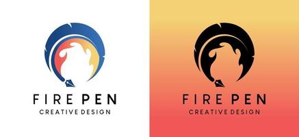 Pen logo design with fire concept, vector illustration