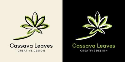 Cassava leaf logo design in hand drawn creative concept vector