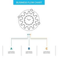 Efficiency. management. processing. productivity. project Business Flow Chart Design with 3 Steps. Line Icon For Presentation Background Template Place for text vector
