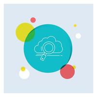 nube. búsqueda. almacenamiento. tecnología. fondo de círculo colorido de icono de línea blanca informática vector