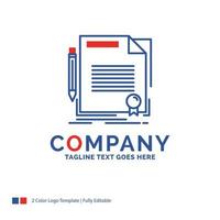 Company Name Logo Design For agreement. contract. deal. document. paper. Blue and red Brand Name Design with place for Tagline. Abstract Creative Logo template for Small and Large Business. vector