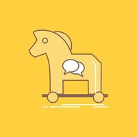 Cybercrime. horse. internet. trojan. virus Flat Line Filled Icon. Beautiful Logo button over yellow background for UI and UX. website or mobile application vector