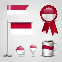 Indonesia Country Flag place on Map Pin. Steel Pole and Ribbon Badge Banner vector