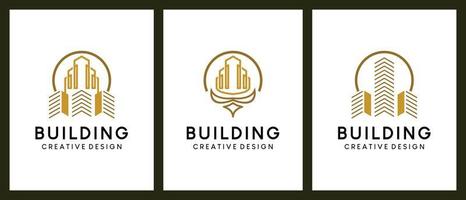 Luxury building symbol logo design with creative line art concept vector