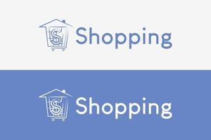 icono de compras y diseño de logotipo con la letra s combinada con iconos de carrito de compras y hogar dibujados a mano vector