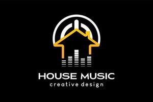 Music house logo design, a house combined with an equalizer icon and an on or off button vector