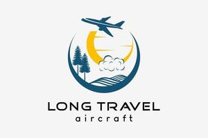 Airplane logo design, tourism business travel vector illustration. Airplane icon with nature in creative concept