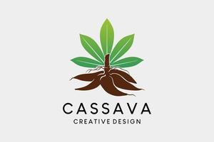 Cassava logo design with cassava leaves in creative concept vector