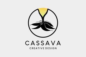 Cassava logo design with silhouette in circle vector