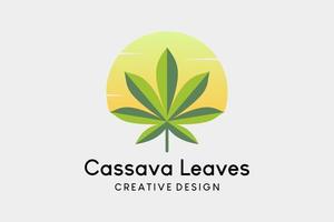 Cassava leaf logo design in a creative concept combined with a sun icon vector
