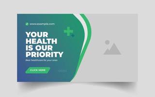 medical healthcare web banner for video thumbnail. editable promotion banner for hospital and clinic social media cover photo layout. vector