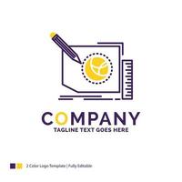 diseño del logotipo del nombre de la empresa para el contenido. diseño. cuadro. página. texto. diseño de marca púrpura y amarillo con lugar para eslogan. plantilla de logotipo creativo para pequeñas y grandes empresas. vector