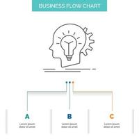 creative. creativity. head. idea. thinking Business Flow Chart Design with 3 Steps. Line Icon For Presentation Background Template Place for text vector