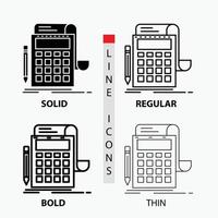 Accounting. audit. banking. calculation. calculator Icon in Thin. Regular. Bold Line and Glyph Style. Vector illustration