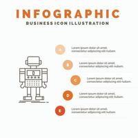 autónomo. máquina. robot. robótico plantilla de infografía de tecnología para sitio web y presentación. icono de línea gris con ilustración de vector de estilo infográfico naranja