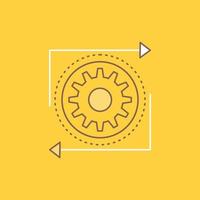 Business. gear. management. operation. process Flat Line Filled Icon. Beautiful Logo button over yellow background for UI and UX. website or mobile application vector