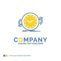 Backup. clock. clockwise. counter. time Blue Yellow Business Logo template. Creative Design Template Place for Tagline. vector