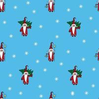 Christmas seamless pattern with gnomes, trees and snowflakes vector