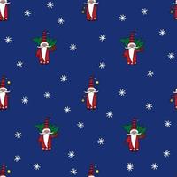 Christmas seamless pattern with gnomes, trees and snowflakes vector