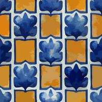 gráfico ilustrativo del patrón de azulejo portugués con flor de porcelana cerámica floral azul y blanco perfecto para álbumes de recortes, papel tapiz, fondo web vector