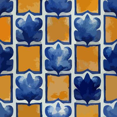 llustration graphic of Portuguese azulejo pattern with Porcelain flower ceramic floral blue and white seamless perfect for scrapbooking, wallpaper, web background