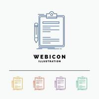 Contract. check. Business. done. clip board 5 Color Line Web Icon Template isolated on white. Vector illustration