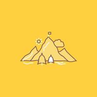 achievement. flag. mission. mountain. success Flat Line Filled Icon. Beautiful Logo button over yellow background for UI and UX. website or mobile application vector