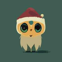 illustration vector drawn of owl wearing Santa hat good for Christmas card