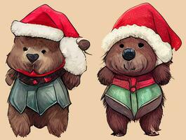 illustration vector drawn of bear using Santa costume good for Christmas card