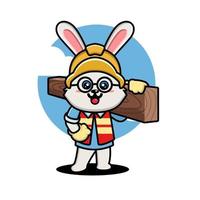 Cute rabbit construction worker cartoon vector