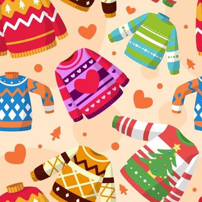 Cute Colorful Ugly Sweater Seamless Pattern