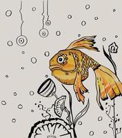 Goldfish character. Yellow golden colored. Vector illustration