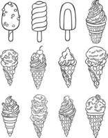 juego de helados de boceto de línea, ilustración vectorial vector