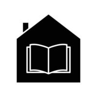 House glyph icon illustration with open book. icon illustration related to library, education. Simple vector design editable.