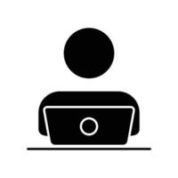 People glyph icon illustration in front of the laptop. icon illustration related to operator, work at home. Simple vector design editable.