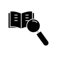 Open book glyph icon illustration with search. icon illustration related to library, education. Simple vector design editable.