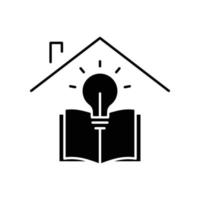 House glyph icon illustration with open book and light bulb. icon illustration related to education place idea. Simple vector design editable