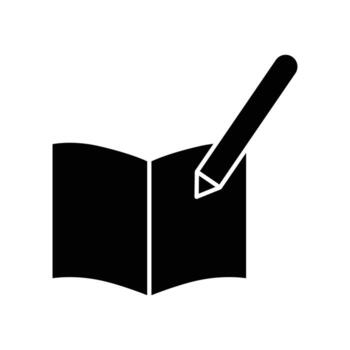ilustración de icono de glifo de pluma con libro abierto. ilustración de icono relacionada con la escritura. diseño vectorial simple editable. vector