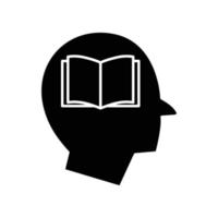 Head glyph icon illustration with open book. icon illustration related to intelligence, learning, education. Simple vector design editable.