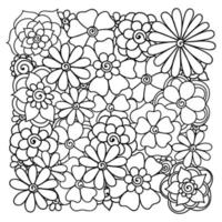 flores abstractas de zentangle delineadas. garabato, flor, blanco, plano de fondo vector