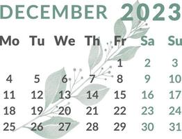 Calendar 2023 year.Month December.