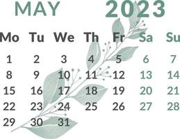 Calendar 2023 year.Month May. vector