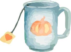 Mug with tea watercolor. vector