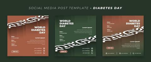 Set of social media post template with simple 3d ornament background design for diabetes day design vector