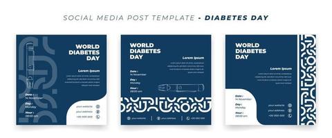 Set of social media template with simple ornament in blue background for world diabetes day design vector