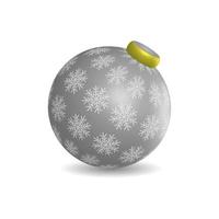 silver hanging ball element christmas decoration with snowflake pattern vector